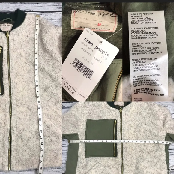 Free People Bomber Jacket Sherpa Fleece Rivington Cotton Coat Womens Size M NEW - Picture 12 of 13